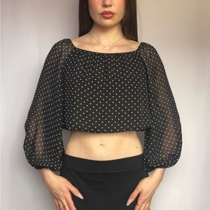 Vince Camuto Black Sheer Polka Dot Blouse